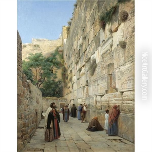 The Wailing Wall, Jerusalem Oil Painting by Gustav Bauernfeind