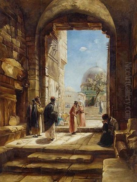 Entrance To The Temple Mount In Jerusalem Oil Painting by Gustav Bauernfeind