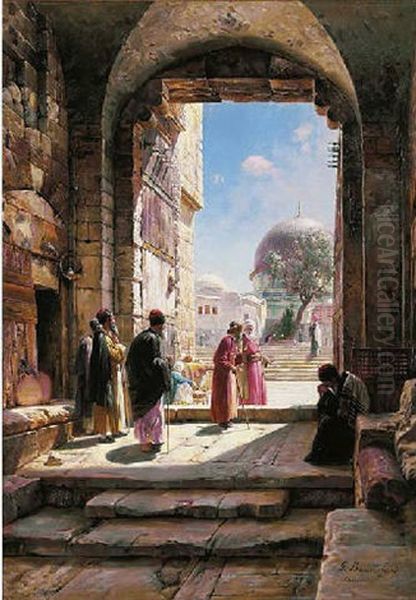 Entrance To The Temple Mount In Jerusalem Oil Painting by Gustav Bauernfeind