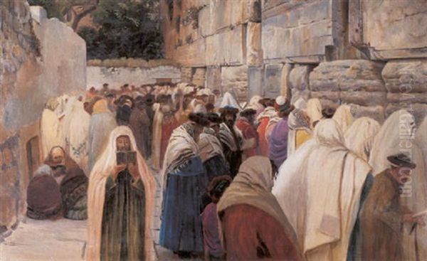 At The Wailing Wall Oil Painting by Gustav Bauernfeind