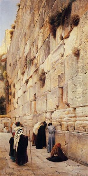 The Wailing Wall, Jerusalem Oil Painting by Gustav Bauernfeind