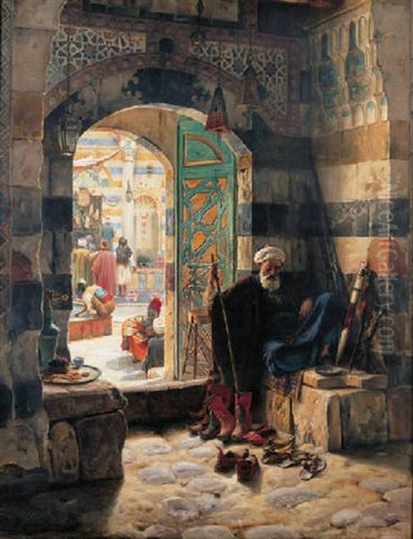 Warden Of The Mosque, Damascus Oil Painting by Gustav Bauernfeind