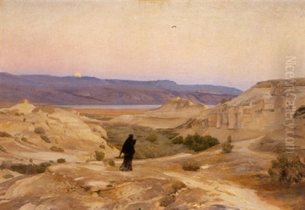 On The Road To The Dead Sea Oil Painting by Gustav Bauernfeind