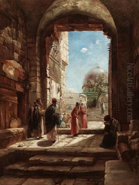 Vor Dem Tempelbezirk In Jerusalem Oil Painting by Gustav Bauernfeind