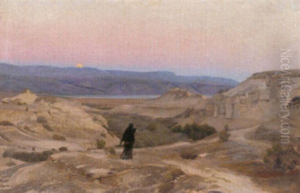 Dead Sea With The Mountains Of Moab Oil Painting by Gustav Bauernfeind