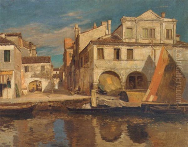 Canale A Chioggia Oil Painting by Gustav Bauernfeind