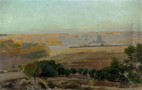 Blick Auf Jerusalem Vom Olberg Aus Oil Painting by Gustav Bauernfeind