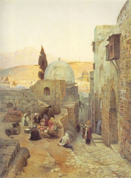 A Street In Jerusalem Oil Painting by Gustav Bauernfeind