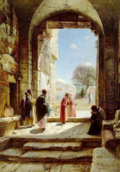 Entrance To The Temple Mount, Jerusalem Oil Painting by Gustav Bauernfeind