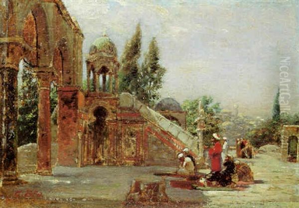 Die Kanzel Des Burkan Ed-deri In Jerusalem Oil Painting by Gustav Bauernfeind