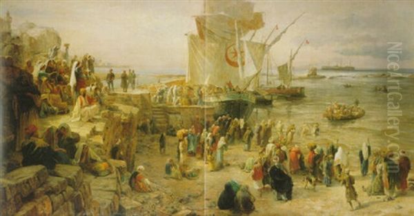 Im Hafen Von Jaffa Oil Painting by Gustav Bauernfeind