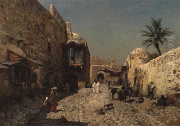 Arab Street Scene Oil Painting by Gustav Bauernfeind