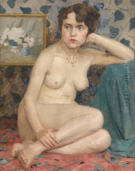 Jeune Femme Nue Accoudee Oil Painting by Louis (Ludovic) Baues