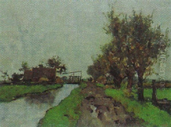 Hollandische Kanallandschaft Mit Ziehbrucke Oil Painting by Victor Bauffe