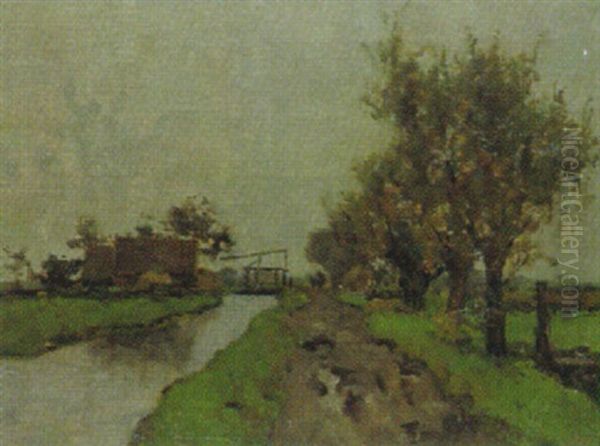 Hollandische Kanallandschaft Mit Ziehbrucke Oil Painting by Victor Bauffe