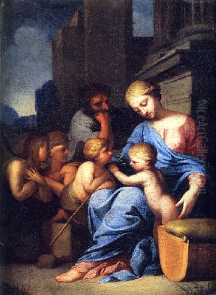 La Sainte Famille Entouree De Saint Jean Baptiste Enfant Et Deux Anges Oil Painting by Lubin Baugin