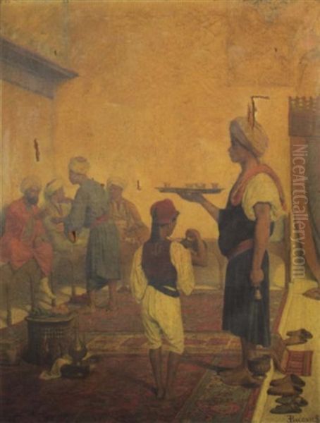 Servant Le Cafe, Au Caire Oil Painting by Eugene Baugnies