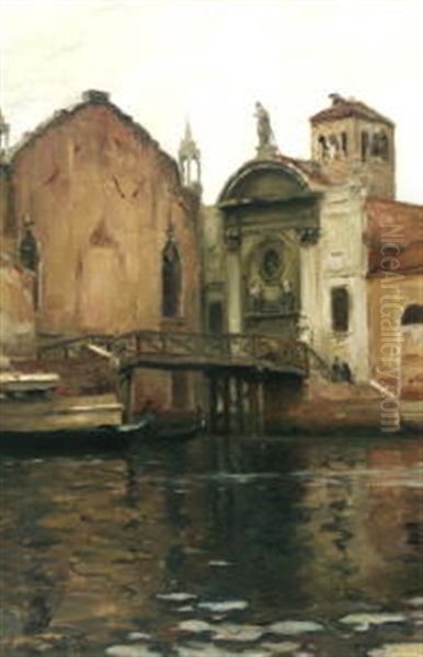 Kanal In Venedig Mit Kleiner Barockkirche Oil Painting by Jacques Baugnies