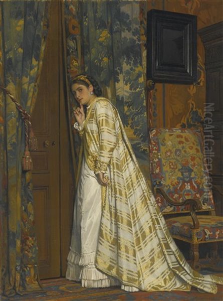 Behind Closed Doors Oil Painting by Charles Louis Baugniet