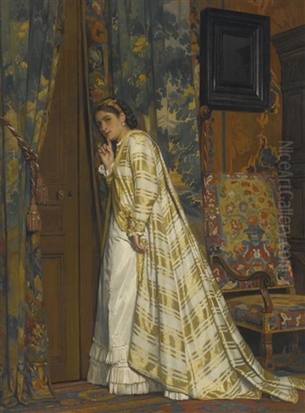 Eavesdropping Oil Painting by Charles Louis Baugniet