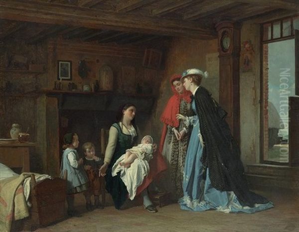 La Visite De La Nourrice Oil Painting by Charles Louis Baugniet