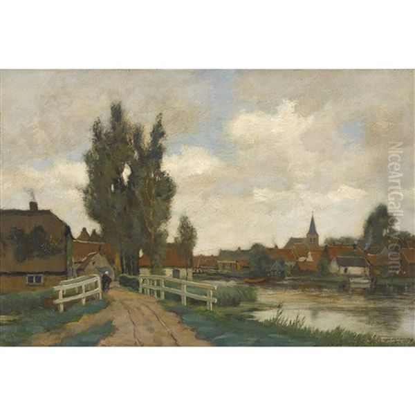 Flusslandschaft Mit Dorf Oil Painting by Sieger Baukema