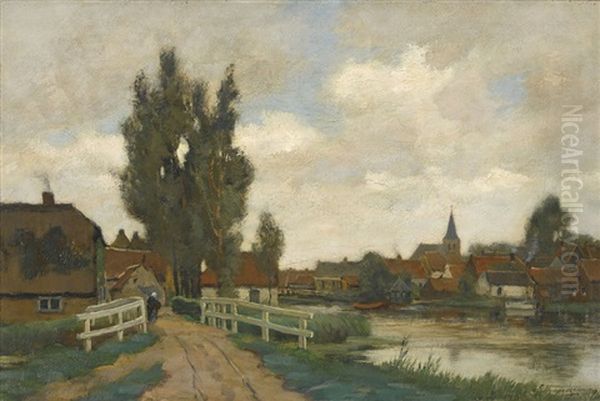 Flusslandschaft Mit Dorf Oil Painting by Sieger Baukema