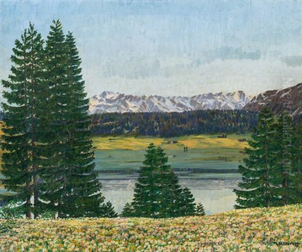 Davoser See Mit Blick Auf Hohwald Oil Painting by Philipp Bauknecht