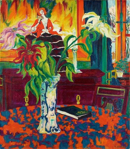 Blumenstillleben Mit Buch (blumenstillleben) Oil Painting by Philipp Bauknecht