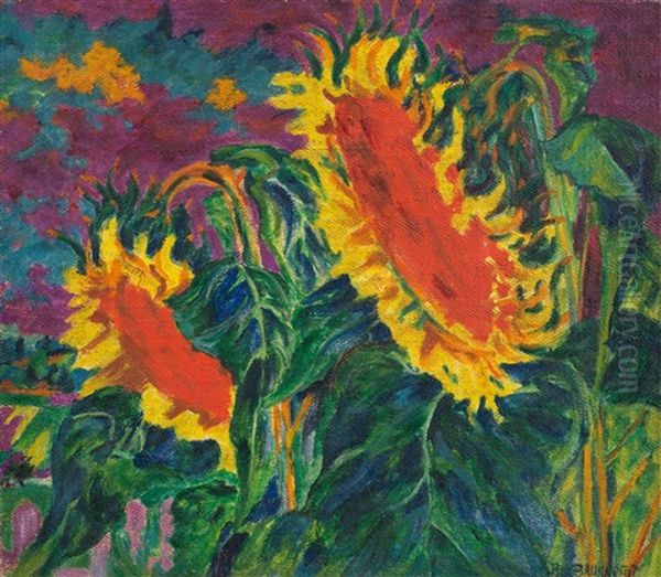 Zwei Sonnenblumen (sonnenblumen) Oil Painting by Philipp Bauknecht