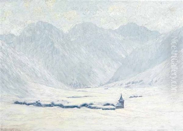 Davoser Winterlandschaft - Sertig Dorfli Oil Painting by Philipp Bauknecht