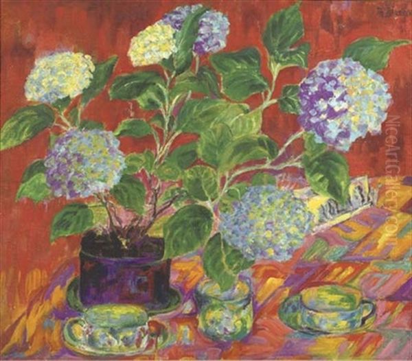 A Still Life With Hydrangea Oil Painting by Philipp Bauknecht