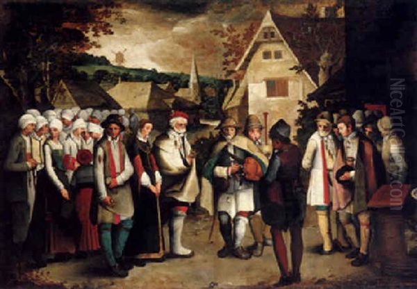 A Wedding Procession Oil Painting by Nicolas Baullery