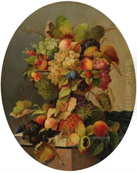 Still Life With Flowers And Fruit Oil Painting by Carl Baum