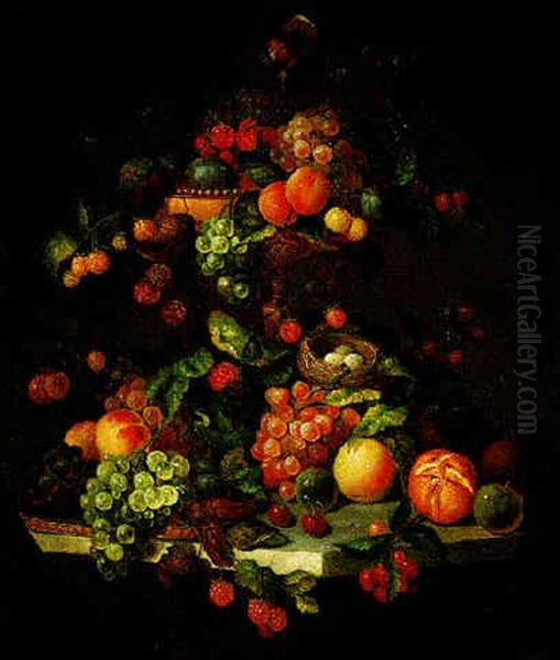 Still Life With Fruit And Bird's Nest Oil Painting by Carl Baum