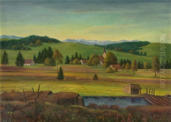 Hugelige Landschaft Mit Kirche Oil Painting by Hans Otto Baumann