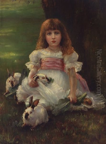 Feeding The Rabbits Oil Painting by Ida Baumann