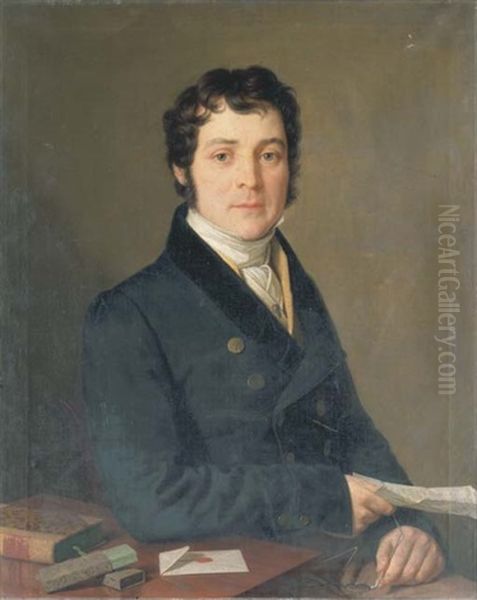 Portrait Of A Gentleman, Bust-length, With A Letter, At A Desk Oil Painting by Johann Friedrich Baumann