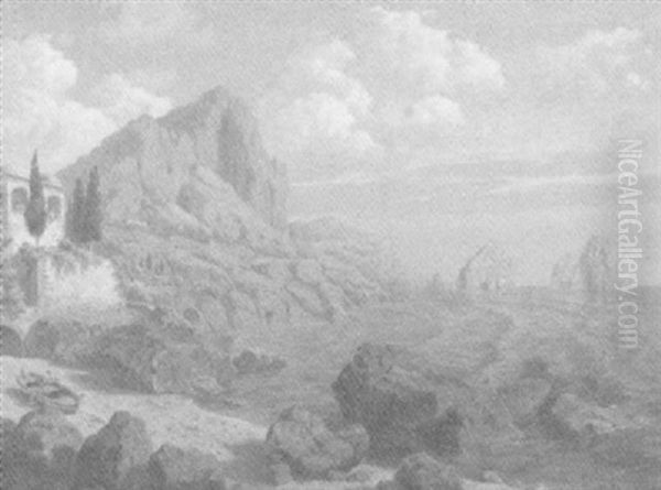 Kuste Bei Capri Oil Painting by Hermann Baumeister