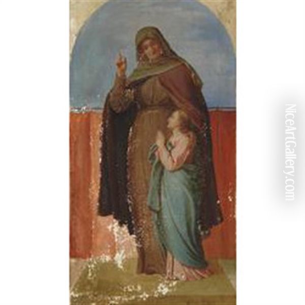 Heilige Mutter Anna Mit Maria (+ Christus Mit Flammendem Herzen Erscheint Einer Nonne; 2 Works) Oil Painting by Karl Baumeister