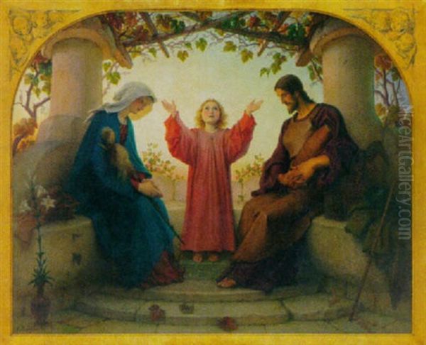 Christus Mit Maria Und Joseph In Einer Laube Oil Painting by Karl Baumeister