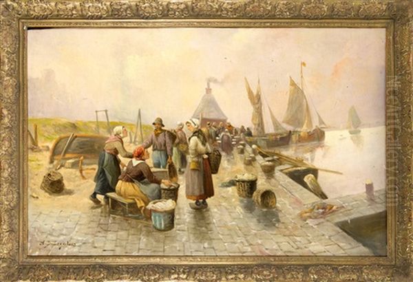 Fischmarkt In Flandern Oil Painting by Adolf Baumgartner Jr.