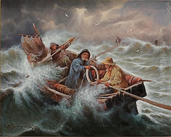 Sjoman Pa Stormigt Hav Oil Painting by Adolf Baumgartner Jr.