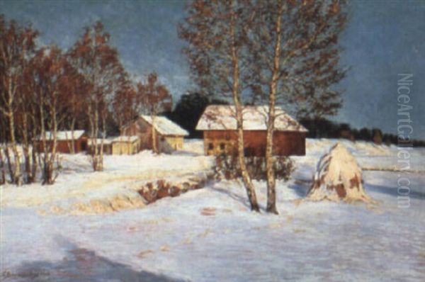 A Winter Landscape Oil Painting by Christian Baumgartner