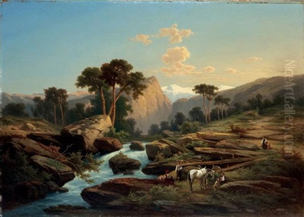 Paysage De Montagne Oil Painting by Henri Baumgartner