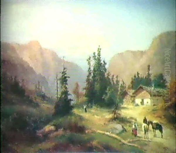 Almhutte Beim Grossglockner Oil Painting by Henri Baumgartner