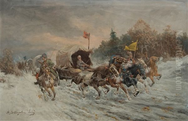 Goldtransport In Siberia Oil Painting by Adolf (Constantin) Baumgartner-Stoiloff