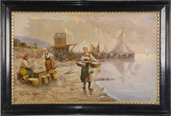 Harbor Saleswomen Oil Painting by Adolf (Constantin) Baumgartner-Stoiloff