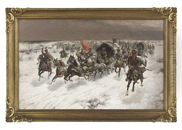 Siberian Treasure Train Oil Painting by Adolf (Constantin) Baumgartner-Stoiloff