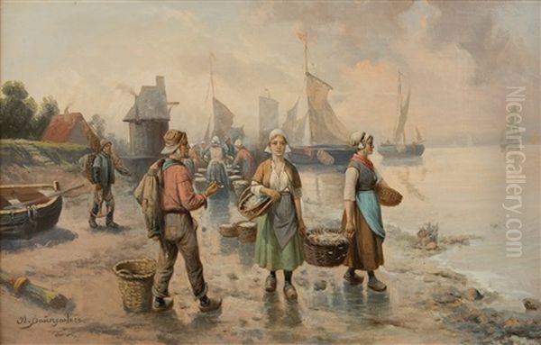 Fishermen By The Shore Oil Painting by Adolf (Constantin) Baumgartner-Stoiloff